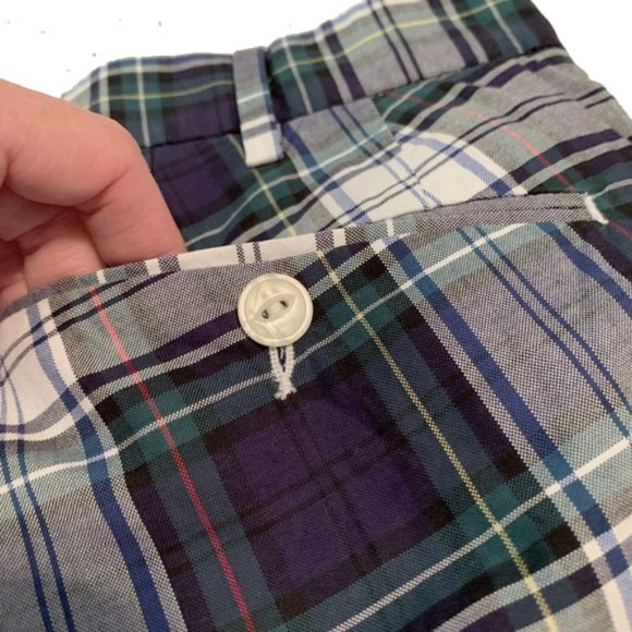 NEW Vintage Polo Ralph Lauren Shorts!  Navy Green Plaid  Slim Gi Fit  Flat Front - Picture 3 of 4